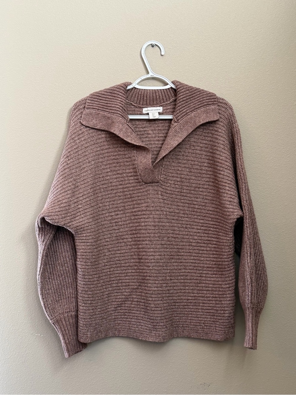cupcakes & cashmere Mauve Ribbed Shawl-Collar Turtleneck Sweater, Size Large - Picture 1 of 7